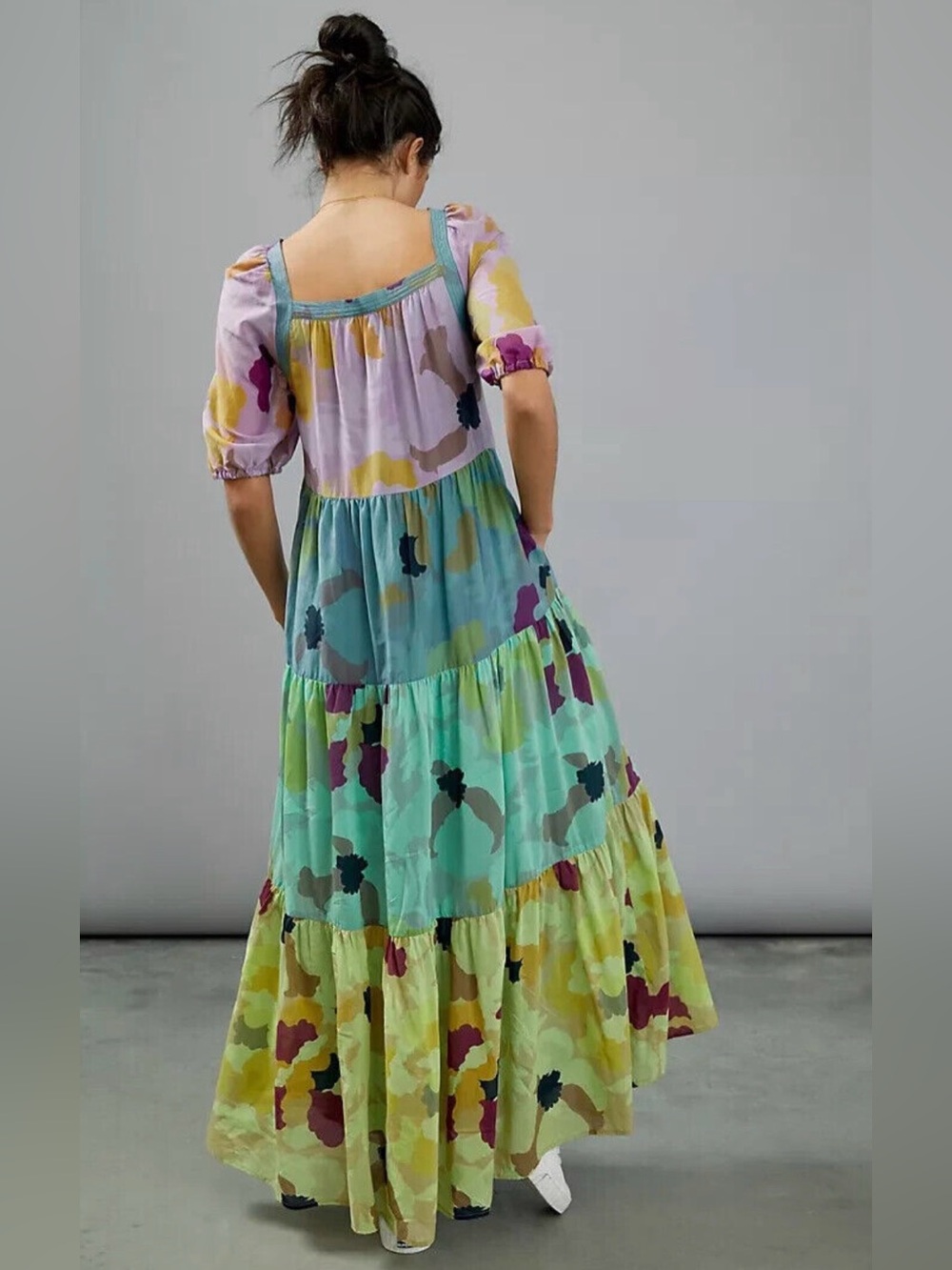 Anthropologie Pastel Multicolor Tiered Maxi Dress